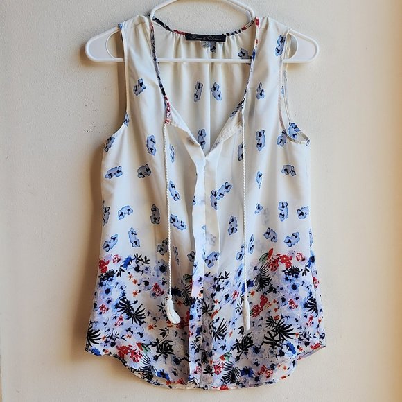 Rose & Olive White/Navy/Red Floral Sleeveless Blouse Size Small - Picture 5 of 12